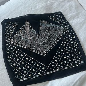 NWT Starlette‎ Mesh Mock Black Blue Crystal Embellishments